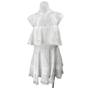 NEW Lulus White Strapless Tube Bandeau Flounce Tiered Ruffle A Line Mini Dress L